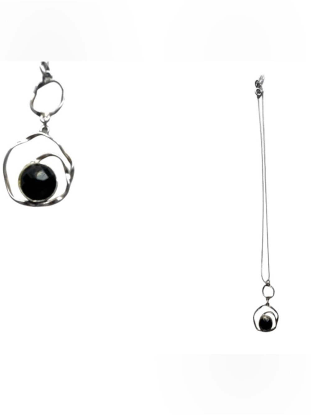 925 Sterling Silver Modern Pendant Necklace Black Stone Minimalist Statement